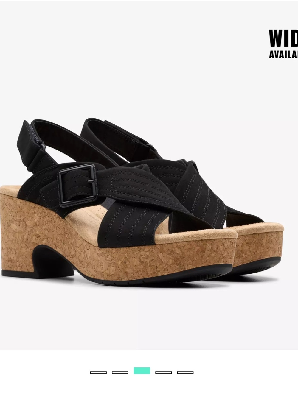 Clarks Nerisa West Black Nubuck Wide Width Low Heel Sandal NWT